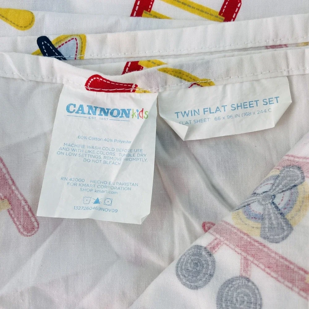 Cannon Kids Twin Fitted Flat Sheet Airplane Theme Red Yellow Blue Boys Bedding